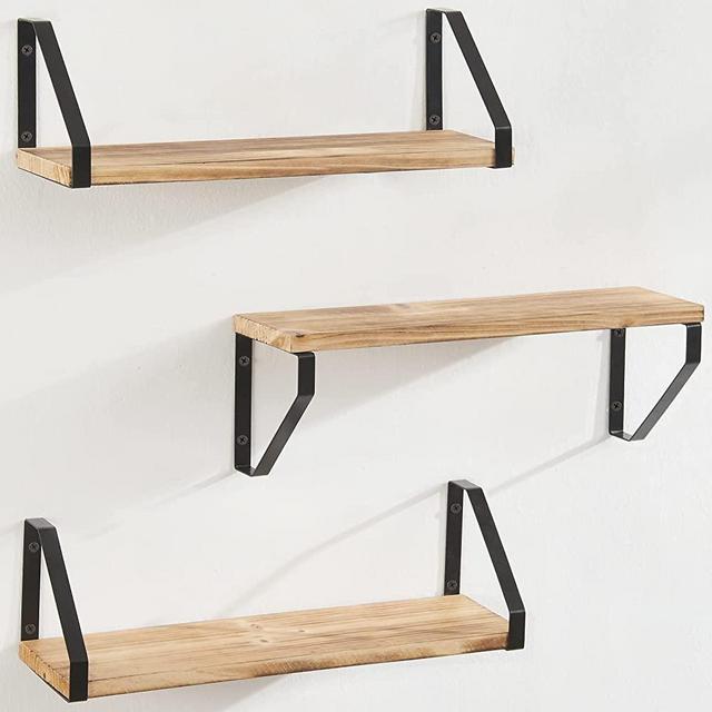 TFER Floating Wall Shelves for Bedroom/Bathroom, Set of 3, Hanging Shelf for Living Room/Kitchen/Laundry Room, Wall Mounted Shelves, Rustic Wood Shelves Great Value Halloween Decoration for Home
