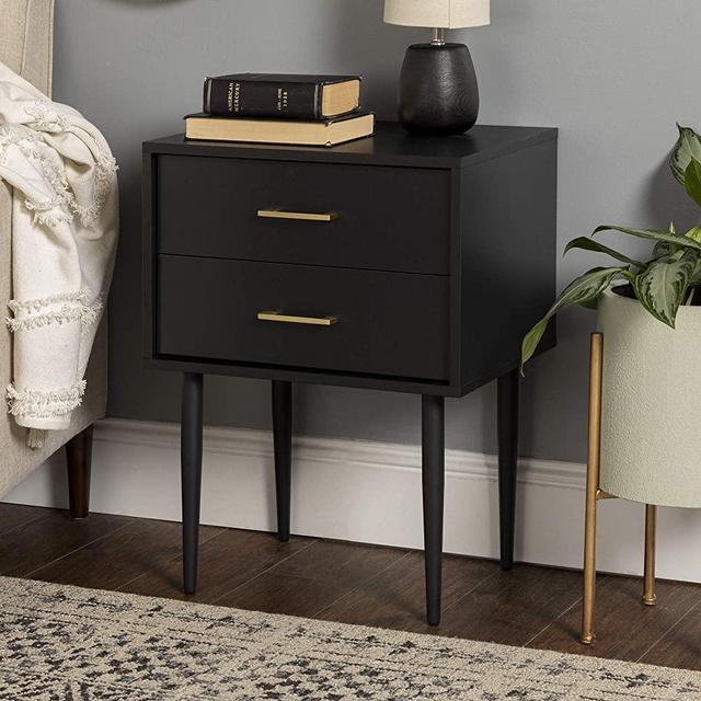 Walker Edison Modern Olivia 2 Drawer Wood Rectangle Side Living Room Small End Accent Table, 20 Inch, Black