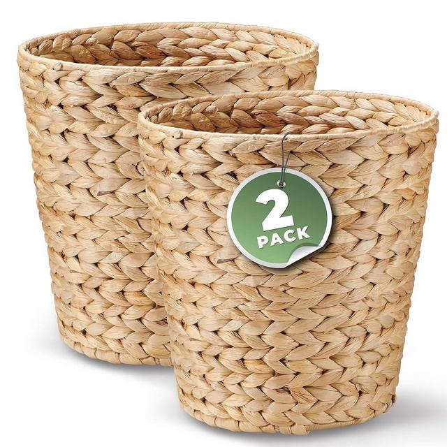 84ECO 2 Pack Wicker Trash Can, Wicker Waste Basket for Bathroom, Rattan Trash Can, Wicker Trash Basket, Basket Trash Can, Woven Trash Can