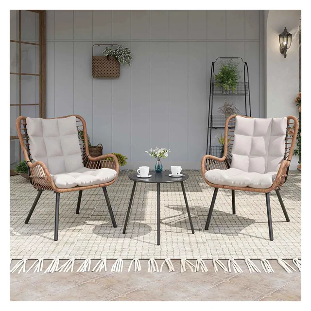 LAUSAINT HOME 3 Piece Outdoor Bistro Set Patio Furniture with Coffee Table and Thick Cushions