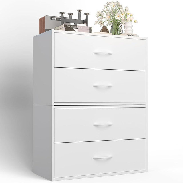 PrimeZone 2 Wood Drawer for Closet Storage: White Stackable Short Closet Dresser for Clothes Organizer - Modular Chest Cabinet for Closet Bedroom Dorm Wardrobe Nursery, 2 Packs