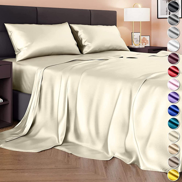 DECOLURE Satin Sheets Set King 4pcs - Luxury Silk Feel Satin Sheets King - Elegant Silky Soft King Size Satin Bed Sheets Hypoallergenic Wrinkle-Free Satin Sheets with Deep Pocket (Champagne)