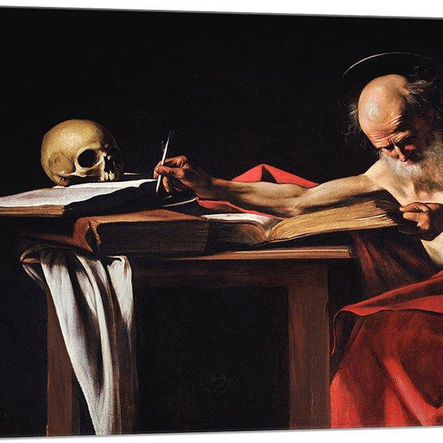 ARTCANVAS Saint Jerome Writing 1606 Canvas Art Print Stretched Framed Painting Picture Poster Giclee Wall Decor by Caravaggio - 26" x 18" (0.75" Deep)