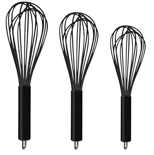 TEEVEA (Upgraded) 3 Pack Very Sturdy Kitchen Silicone Whisk Balloon Wire Whisk Set Egg Beater for Blending Whisking Beating Stirring Cooking Baking