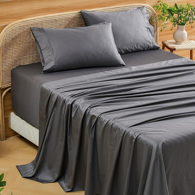Bedlifes Deep Pocket Sheets 18-24 Inch, King Size Egyptian Cotton 1000 Thread Count, 4-Piece - Fits Extra Thick Mattresses, Cooling & Breathable (Dark Gray)