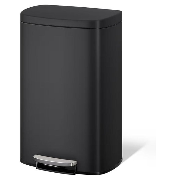 Garvee 13 gal / 50 L Metal Kitchen Trash Can with Lid, Large Rustproof Garbage Can for Kitchen, Step-on Trash Bin with Inner Bucket, Rear Handle, Soft Close Lid, Black