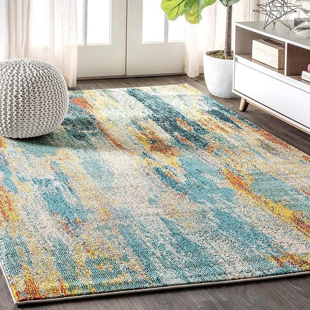JONATHAN Y Contemporary POP Modern Abstract Vintage Waterfall Blue/Cream/Yellow 8 ft. x 10 ft. Area Rug, Bohemian,EasyCleaning,ForBedroom,Kitchen,LivingRoom, Non Shedding