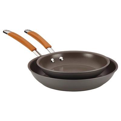 Product description page - Rachael Ray Twin Pack Hard-Anodized Nonstick Skillet Set - Gray with Pumpkin Orange Handles