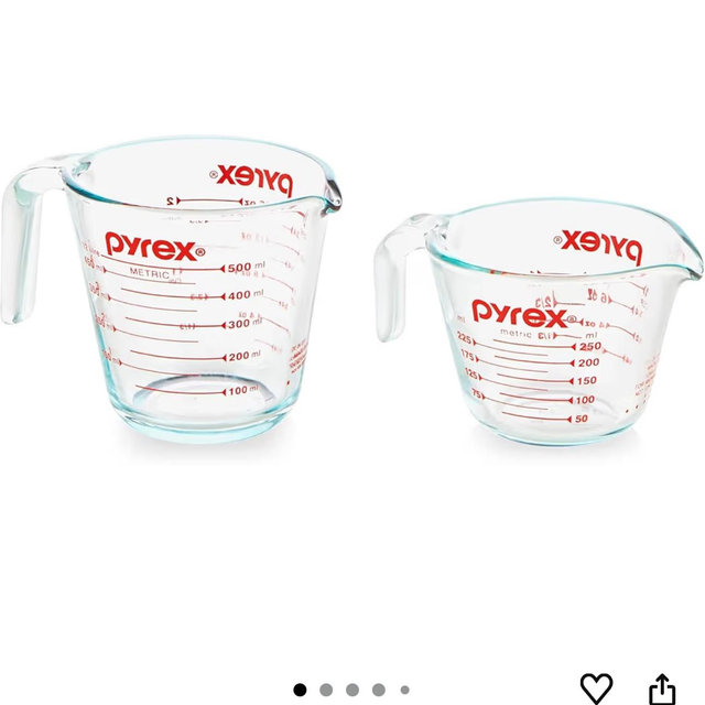 Pyrex Essentials (2-Pack) Glass Measuring Cups Set, (1 & 2 Cup) Measuring Cups For Prepping, Baking and Cooking, Preheated Oven, Dishwasher, Freezer, and Microwave Safe