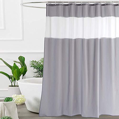 UFRIDAY Shower Curtain Grey and White 72 x 72 Inch, Fabric Shower Curtain with Window