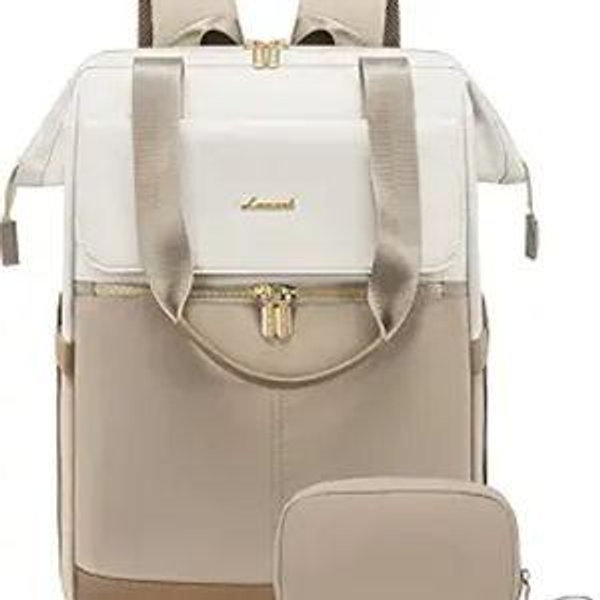 LOVEVOOK 17.3 Inch Laptop Backpack for Women, Large Capacity Travel Backpack with Organizer Bag, Waterproof Carry on Backpack Purse Work Bag with USB Port for Teacher Nurse, Beige-Khaki
