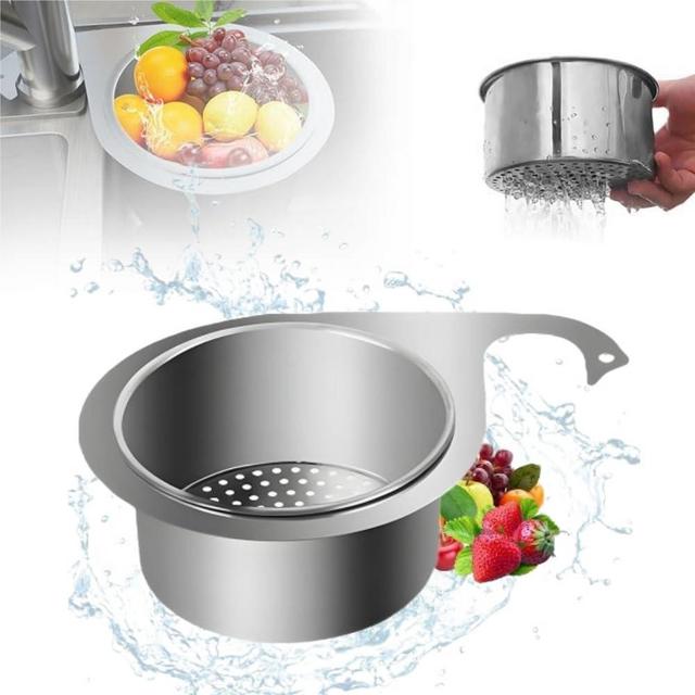 Stainless Steel Sink Drain Strainer Basket, 2024 Upgraded Multifunction Hanging Sink Strainer Colander Drain Basket, Kitchen Sink Food Waste Filter and Vegetables Fruits Clean (1 PCS)