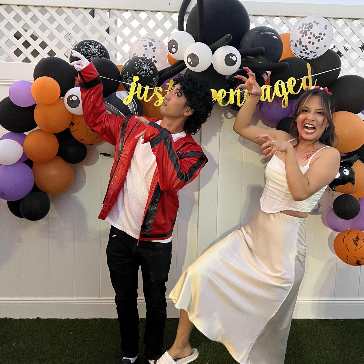 Our Halloween themed engagement party! We dressed up as Michael Jackson's Thriller music video (but made it bridal).
