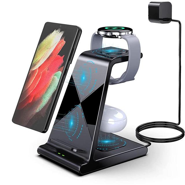 3 in 1 Wireless Charging Station Docking for Samsung Multiple Devices Compatible with Samsung Galaxy S22 Ultra S22+ S21+ S21 FE S20 Z Flip 3 Z Fold 3, Galaxy Watch 4 Active 2 Gear S3, Galaxy Buds Pro