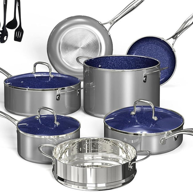 Deluxe DUXANO 14PC Healthy Pots and Pan With 9H Anti-scratch Coating, 2-Layer Non-Stick Ceramic&PFAS Free, Sensitively&Evenly Induction Cooking, Enhanced Flavor with Infrared Cookware, Dishwasher Safe