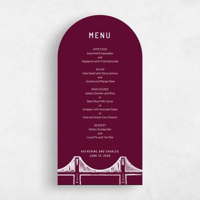 Red Arch Wedding Menu - Manhattan Skyline