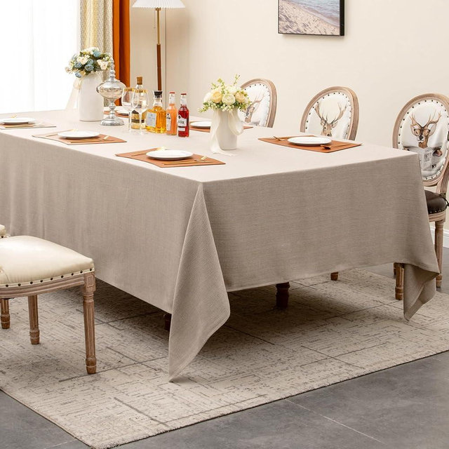WAITER TREE Table Cloth Rectangle Table Cover 132x90 Inches Faux Linen Wrinkle Free Waterproof Beige Spring Easter St. Patrick's Day Decoration Rectangle Tablecloth for Kitchen Dining Party Wedding