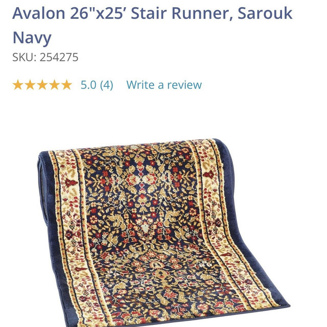 Ocean State Job Lot- Avalon 26”x25’ Stair Runner, Sarouk Navy