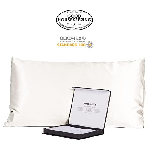 Fishers Finery 30mm 100% Pure Mulberry Silk Pillowcase, Good Housekeeping Quality Tested (White, Queen)