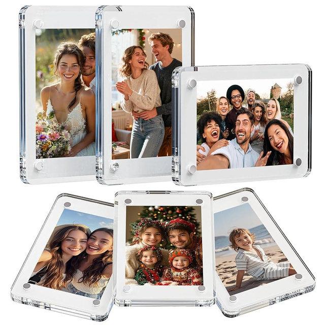 6 Pack Magnetic Picture Frame for Fridge, 2.36 x 3.54 Inch Acrylic Mini Photo Magnet - Romantic Valentine's Day Gift for Her Him, Small Instant Camera Photo Display for Locker, Whiteboard & Home Decor