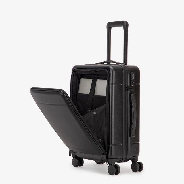 Hue Carry-On Luggage with Hardshell Pocket- Black