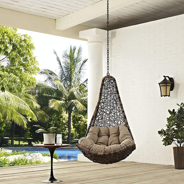 Modway EEI-2657-BLK-MOC-SET Abate Wicker Rattan Outdoor Patio with Hanging Steel Chain, Swing Chair Without Stand, Mocha