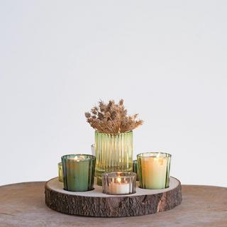 Paulownia Wood Slice with 7-Piece Glass Votive Set