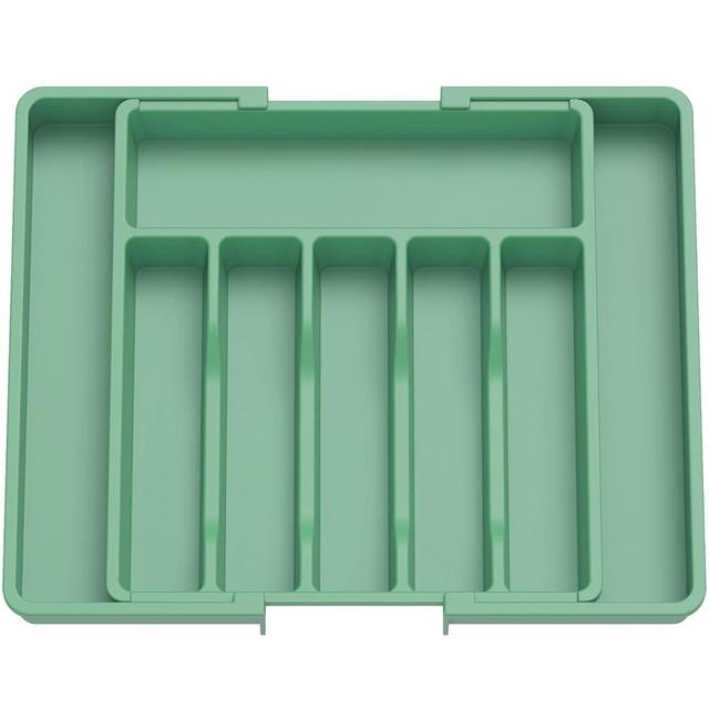 Lifewit Silverware Drawer Organizer, Expandable Utensil Tray for Kitchen, BPA Free Flatware and Cutlery Holder, Adjustable Plastic Storage for Spoons Forks Knives, Large, Green