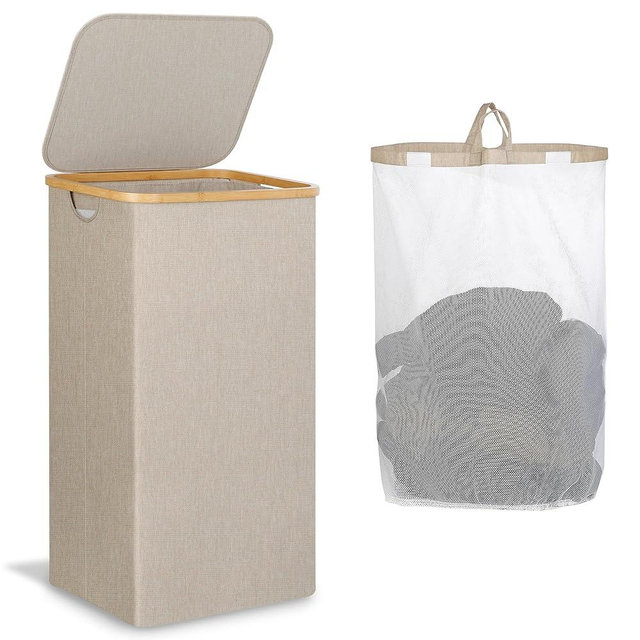 A Laundry Basket with Lid, Large Laundry Hamper with Handle and Lid, Collapsible Clothes Basket Organizer with Removable Inner Bag for Clothes Toys Towels (Oatmeal, 110L)