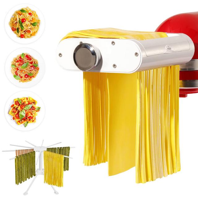 ANTREE Pasta Maker Attachment for KitchenAid Stand Mixers with Pasta Drying Rack Cleaning Brush, 3-1 Set includes Pasta Sheet Roller, Spaghetti Cutter, Fettuccine Cutter