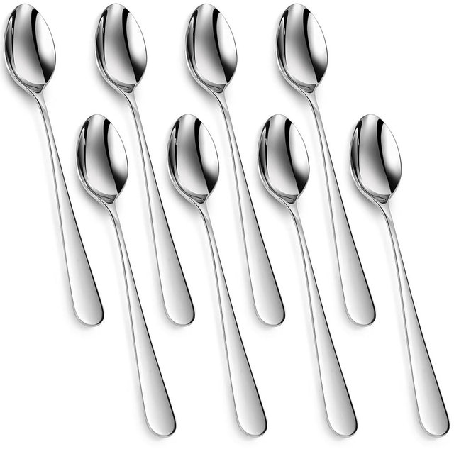 KEAWELL Premium 8-Piece Louise Long Handle Spoons, 18/10 Stainless Steel, Brilliant Mirror Finish, Ideal for Coffee, Cocktails, and Beverages, Dishwasher Safe (7.5 inch, 8)