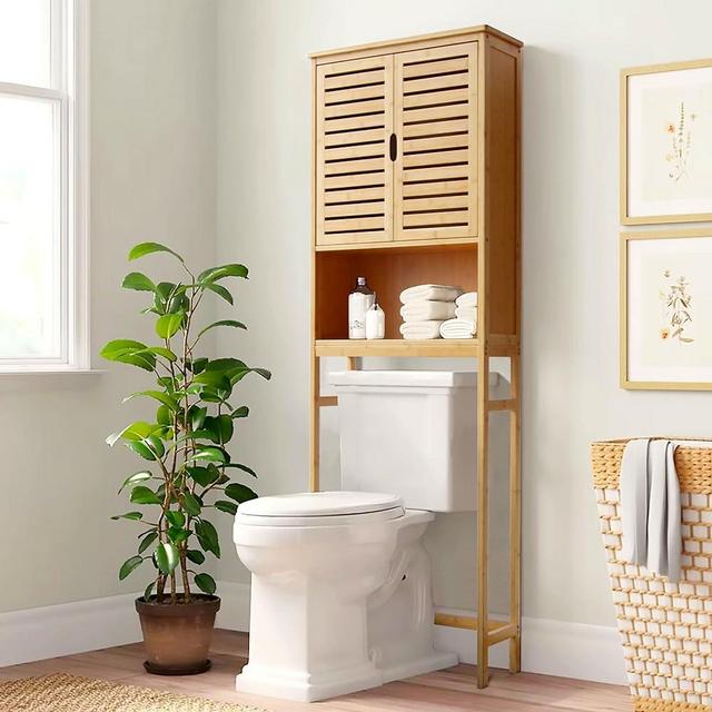 VEIKOU Over The Toilet Storage Cabinet, Bamboo Over Toilet Storage with Removable Shelf, Bathroom Freestanding Over The Toilet Storage with Open Storage, Natural