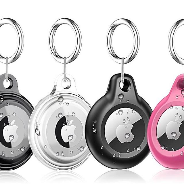 [4 Pack] Airtag Keychain for Apple Air Tag Holder IPX8 Waterproof 360 Full Body Shockproof Protective Cover Case Scratch Resistant for Pets, Dog, Keys, Cat, Luggage (Multi- Color)