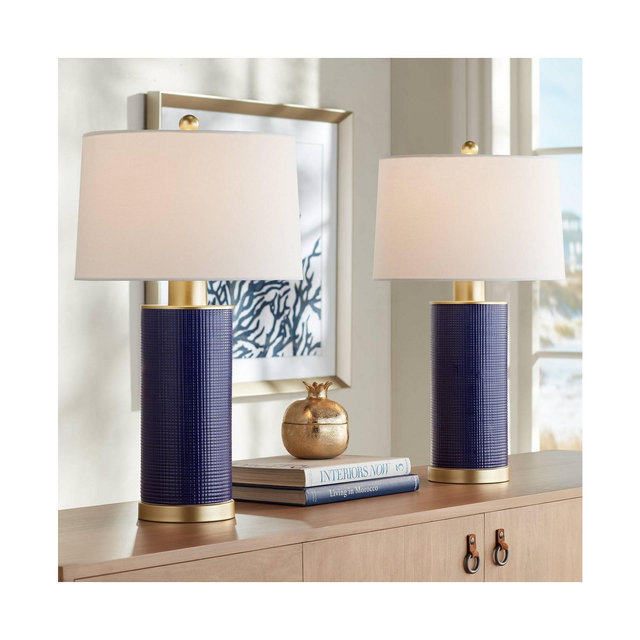360 Lighting Gilson 24 1/2" High Modern Coastal Table Lamps Set of 2 Gold Textured Blue Finish Ceramic Living Room Bedroom Bedside