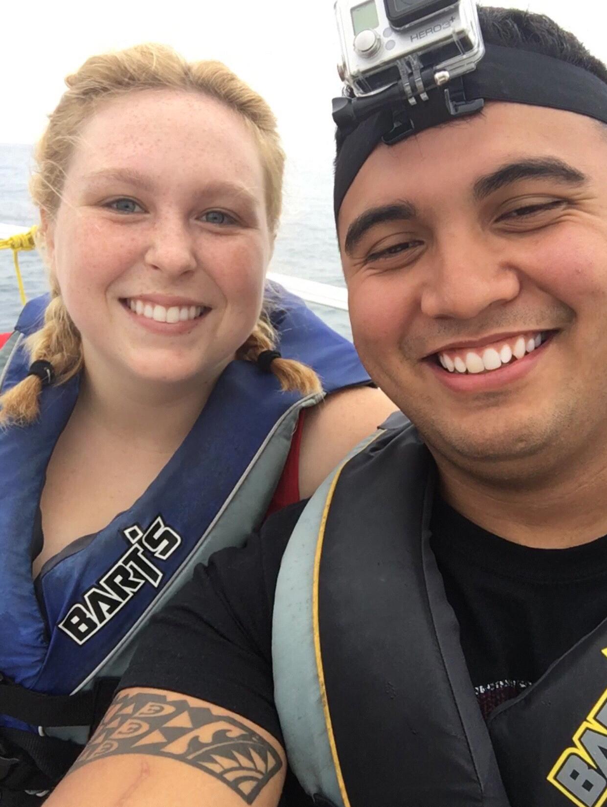 This was right before we were launched in the air when parasailing, don't mind the GoPro strapped to Brandon's head.