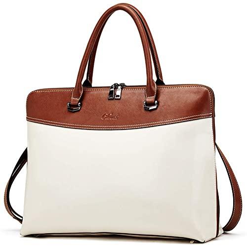 CLUCI Briefcase for Women Oil Wax Leather 15.6 Inch Laptop Business Vintage Slim Ladies Shoulder Bag