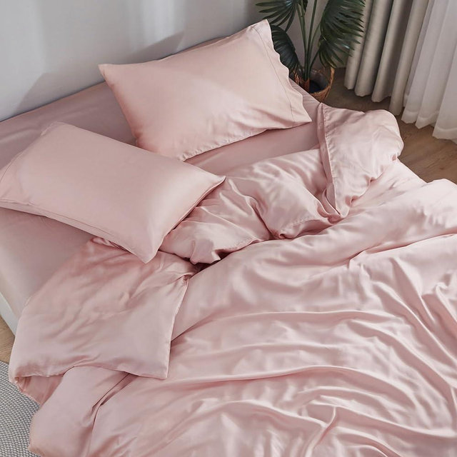 DOZ Sheet Set, 100% Viscose derived from Bamboo, Organically Grown, Buttery Soft, Cooling Sheets, High GSM, Deep Pockets - 4 Piece - 2 Pillowcases 1 Fitted 1 Top Sheet (Blush, King)