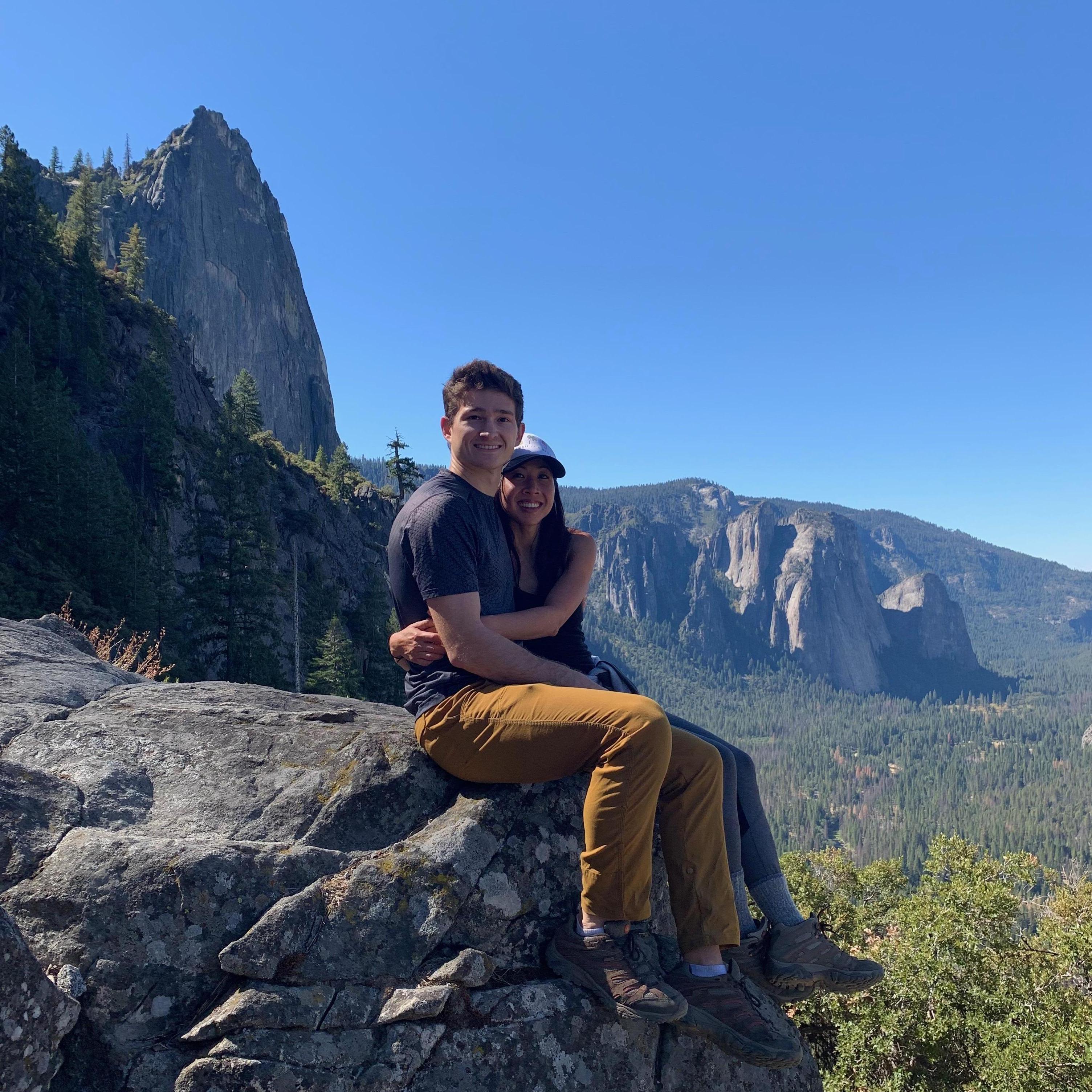 in Yosemite, one of our favorite places, doing a 14-mile hike