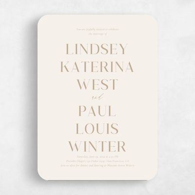 Beige Rounded Wedding Invitation - Philippa Portrait