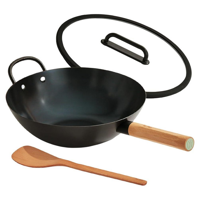 Our Place 13” Super-Nitrided Carbon Steel Wok Pan with Glass Lid & Beechwood Spatula | PFAS-Free, Induction Compatible & High-Heat Stovetop Safe to 750°F