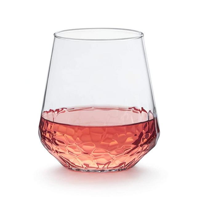Libbey Hammered Base All-Purpose Stemless Wine Glasses, Set of 8