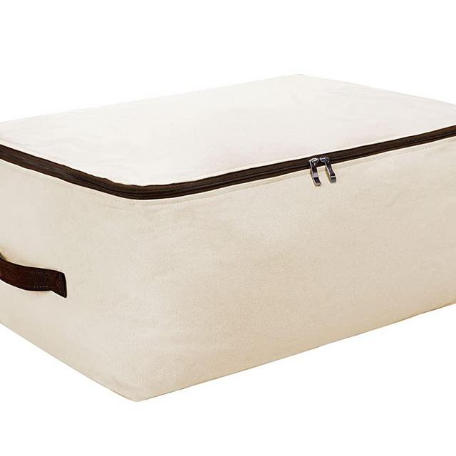 iwill CREATE PRO Large Canvas Soft Bedding, Garment Storage Organizer Bag for Wardrobe, Beige