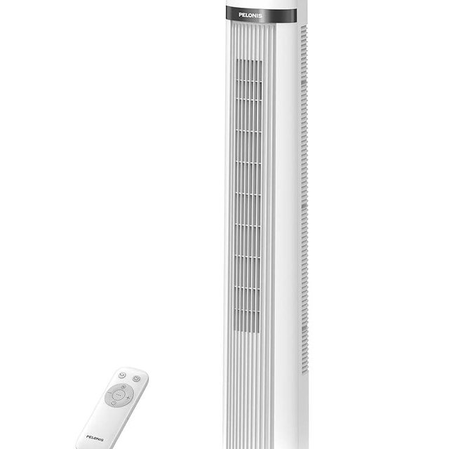 PELONIS 40 inch Bladeless Tower Fan for Bedroom, Standing Fan with Remote Control, 26ft/s, 90° Oscillation, 3 Speed Settings, 27dB, 3 Modes, 15-Hour Timer, LED Display, Fan that Blows Cold Air, White