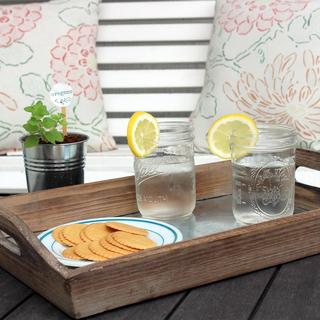 Wood Tray With Galvanized Base