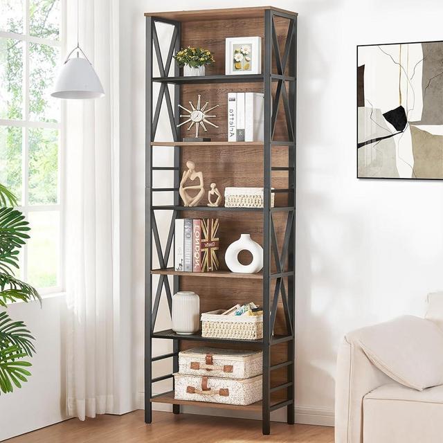 HOMISSUE Bookshelf, 7-Tier Bookshelf, Rustic Wood Metal Bookshelves and Bookcases, Freestanding Open Bookshelf, Industrial Tall Bookcase for Home Office, Living Room and Bedroom, Vintage Brown