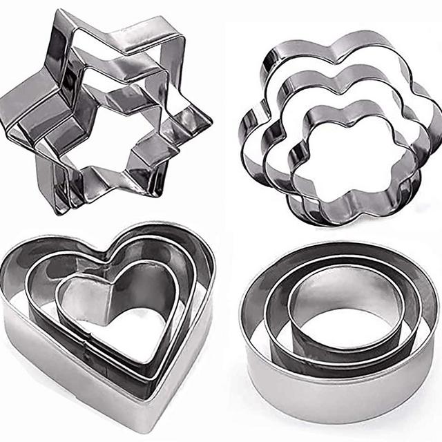 Metal Cookie Cutters Set - Star Cookie Cutter Stainless Steel Round Biscuit Cutter Heart Small Star Cookie Cutters Mini Flower Molds Cutter for Baking (12 Round Heart Flower Star Cookie Cutters)