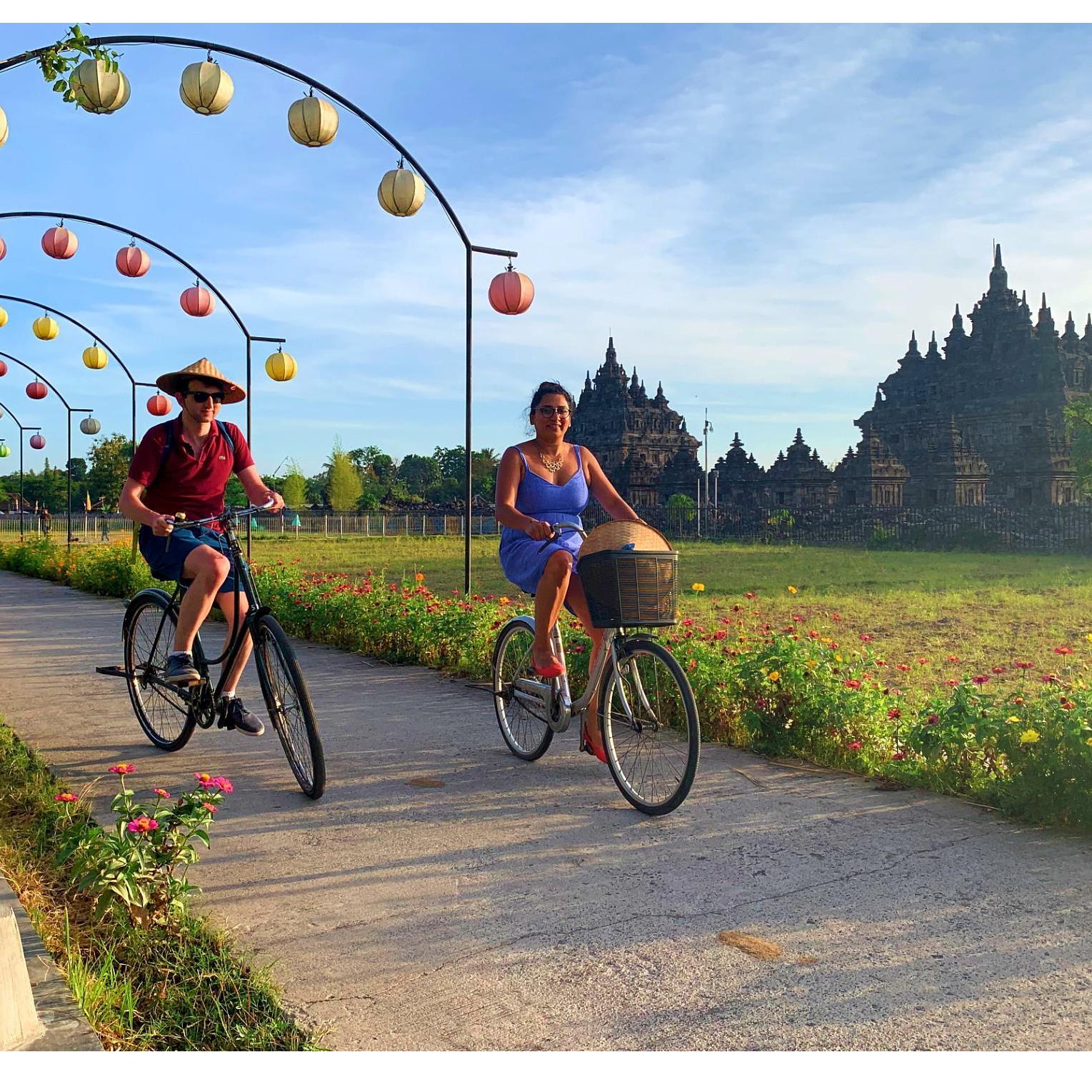Cycling around the Plaosan temple complex in Java, Indonesia, September 2019.