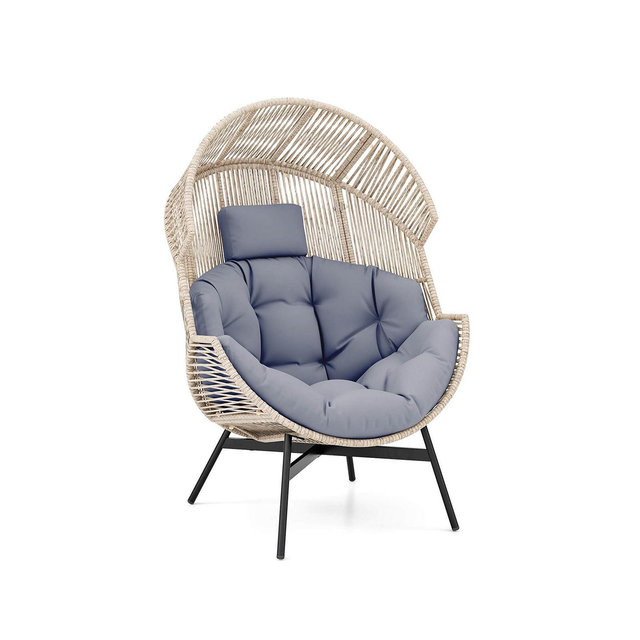 Oversized Egg Style Chair with Cushions & Headrest Heavy-Duty Metal Frame for Yard