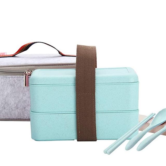 ArderLive Japanese Bento Box, Stackable Wheat Straw Portable Leakproof Lunch Box with Lunch Bag&Portable Utensil, Eco-Friendly Food Storage Container .(Green)