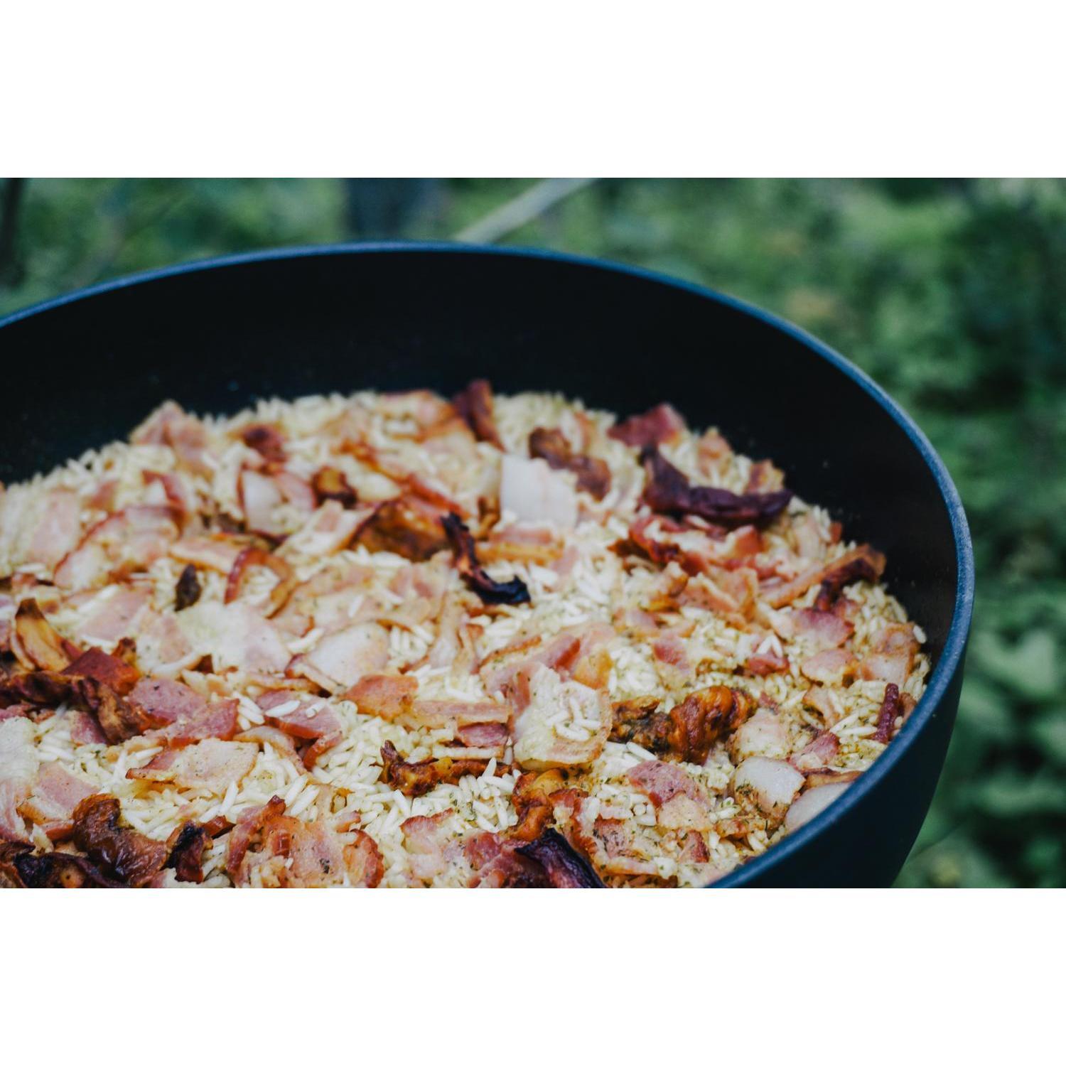 Our most beloved camp dish: bacon rice.
